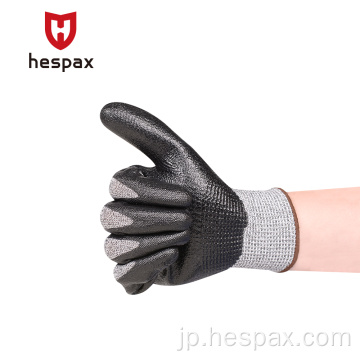 Hespax認証済みアンチカットグレーhppe滑らかなニトリルグローブ